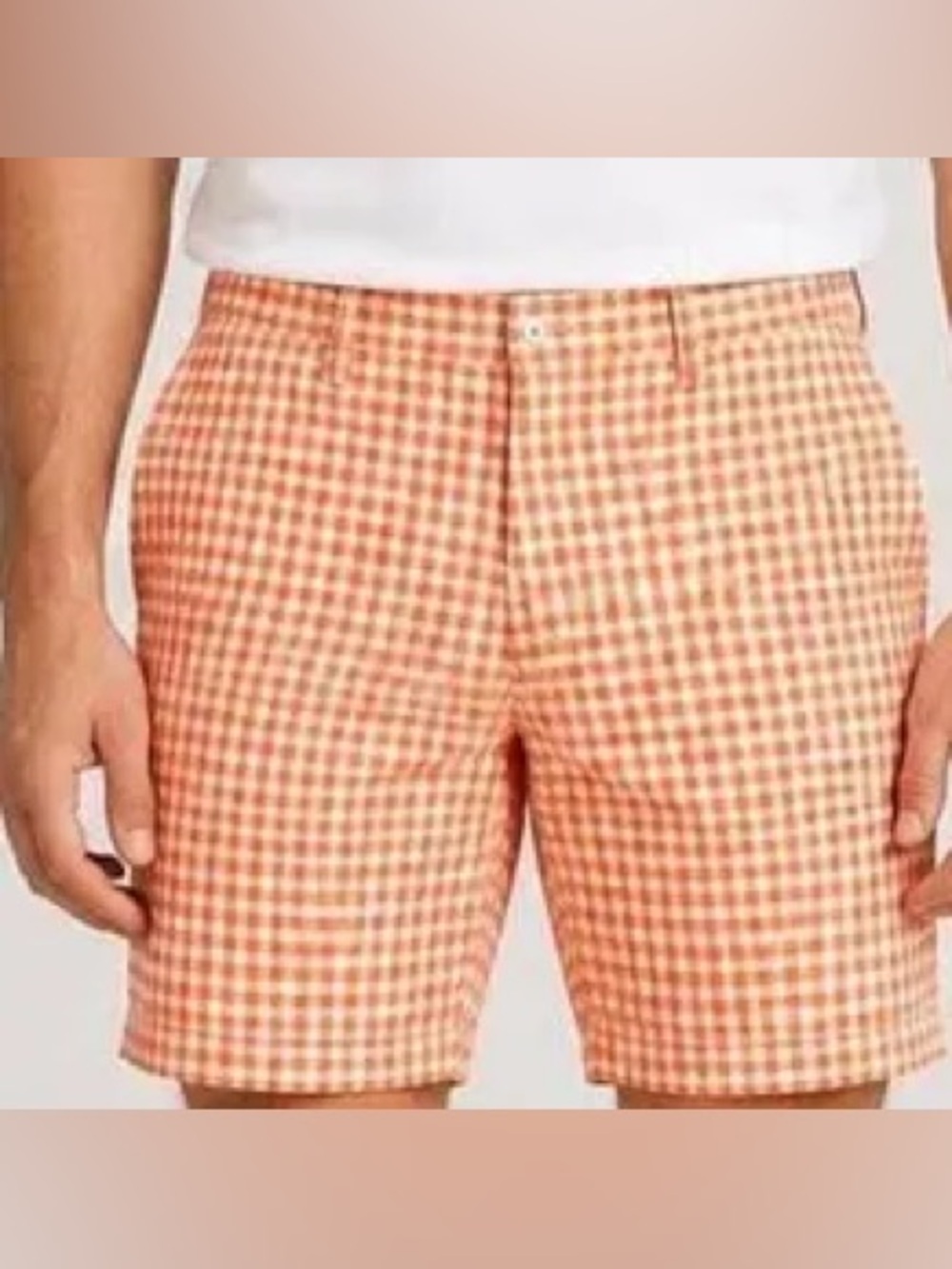 Ralph Lauren men’s 42 Orange & White Plaid Gingham Checkered Shorts preppy golf